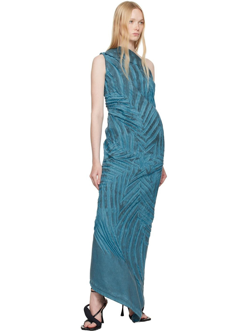 MASHA POPOVA Blue Off-Shoulder Star Denim Maxi Dress outlook