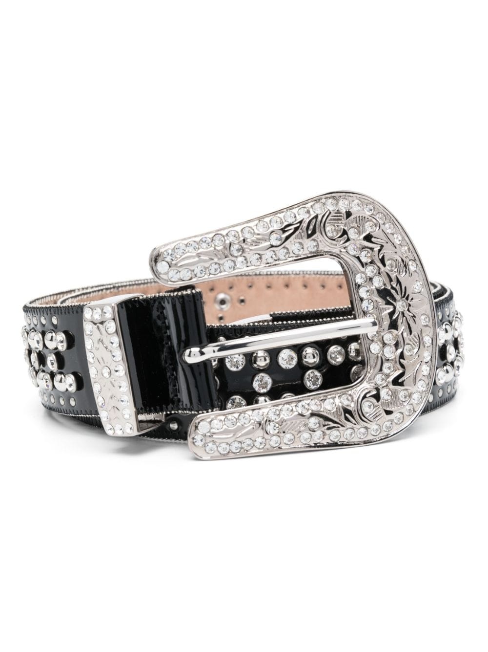 crystal-embellished leather belt - 1