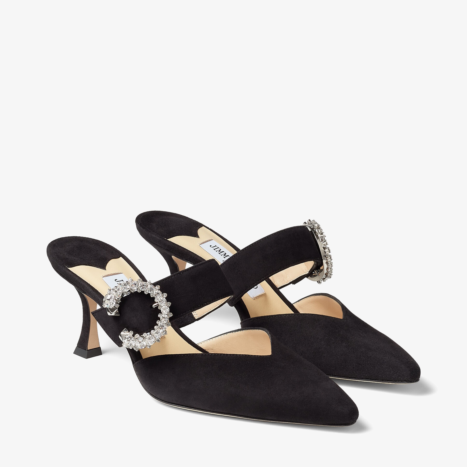Marta 70
Black Suede Mules with Crystal Buckle - 3