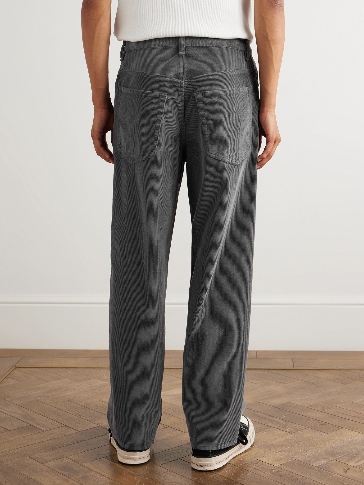 Wide-Leg Cotton-Blend Corduroy Trousers Gray - 4