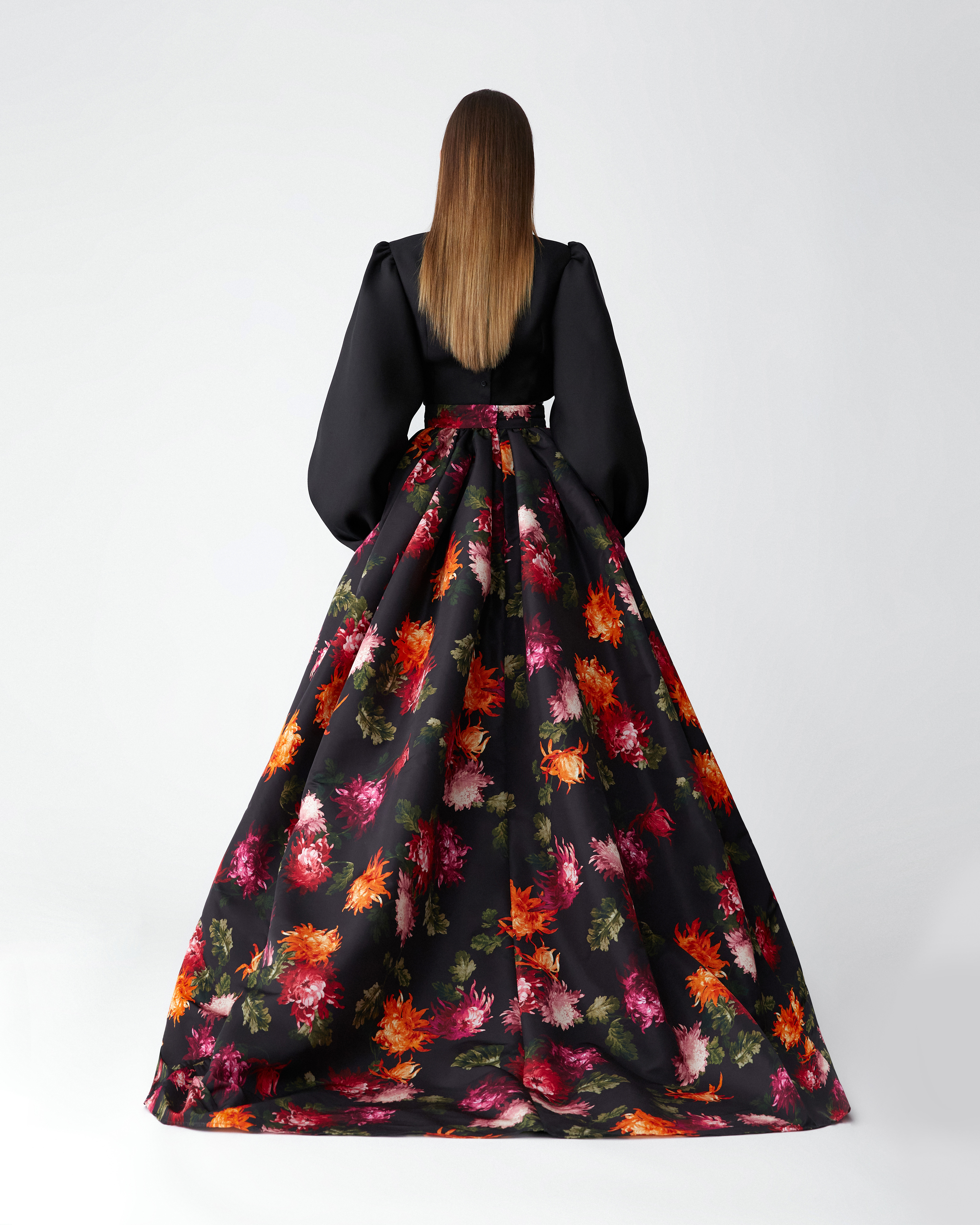 Chrysanthemum-Print Ball Skirt - 3
