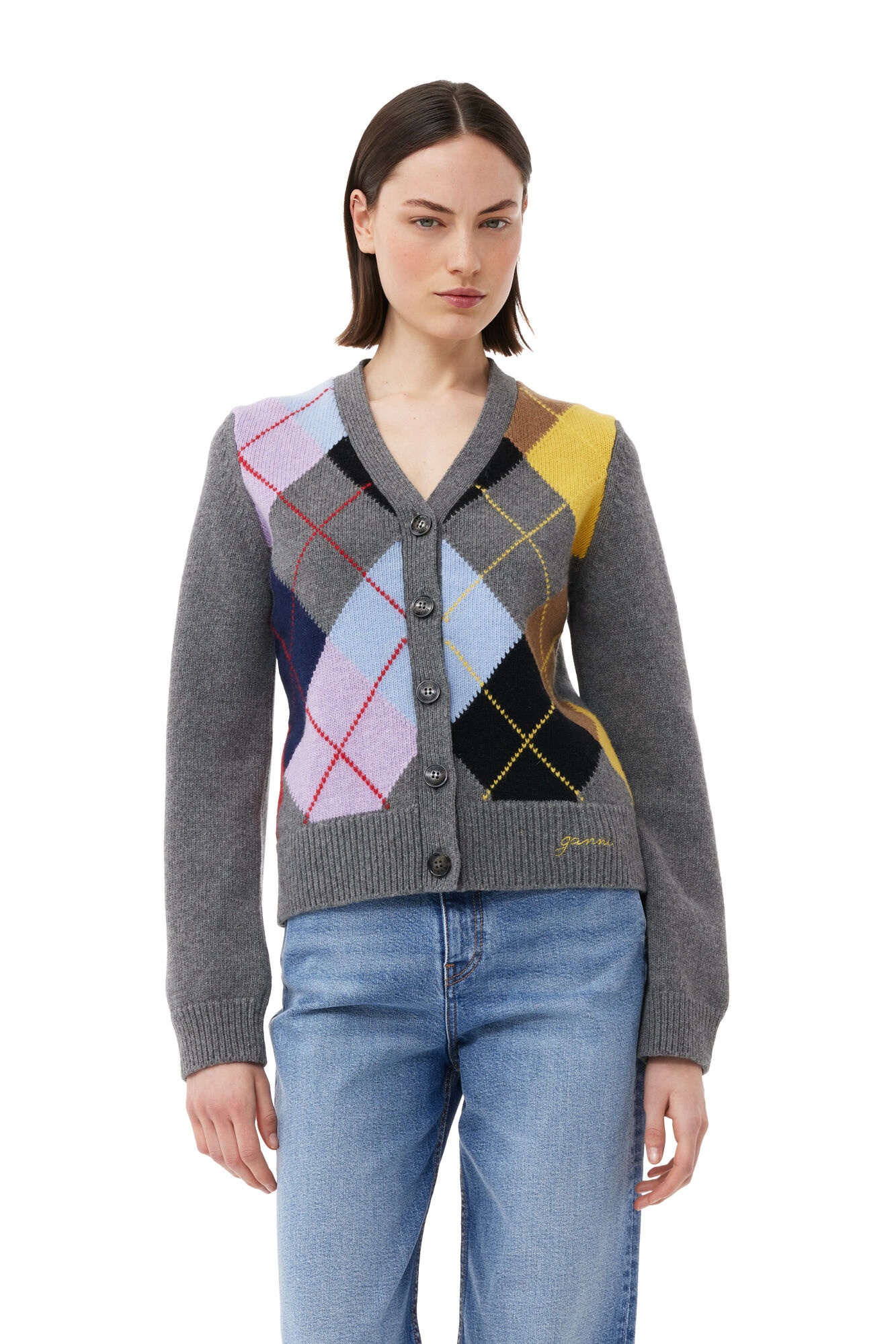 HARLEQUIN WOOL MIX KNIT CARDIGAN - 3