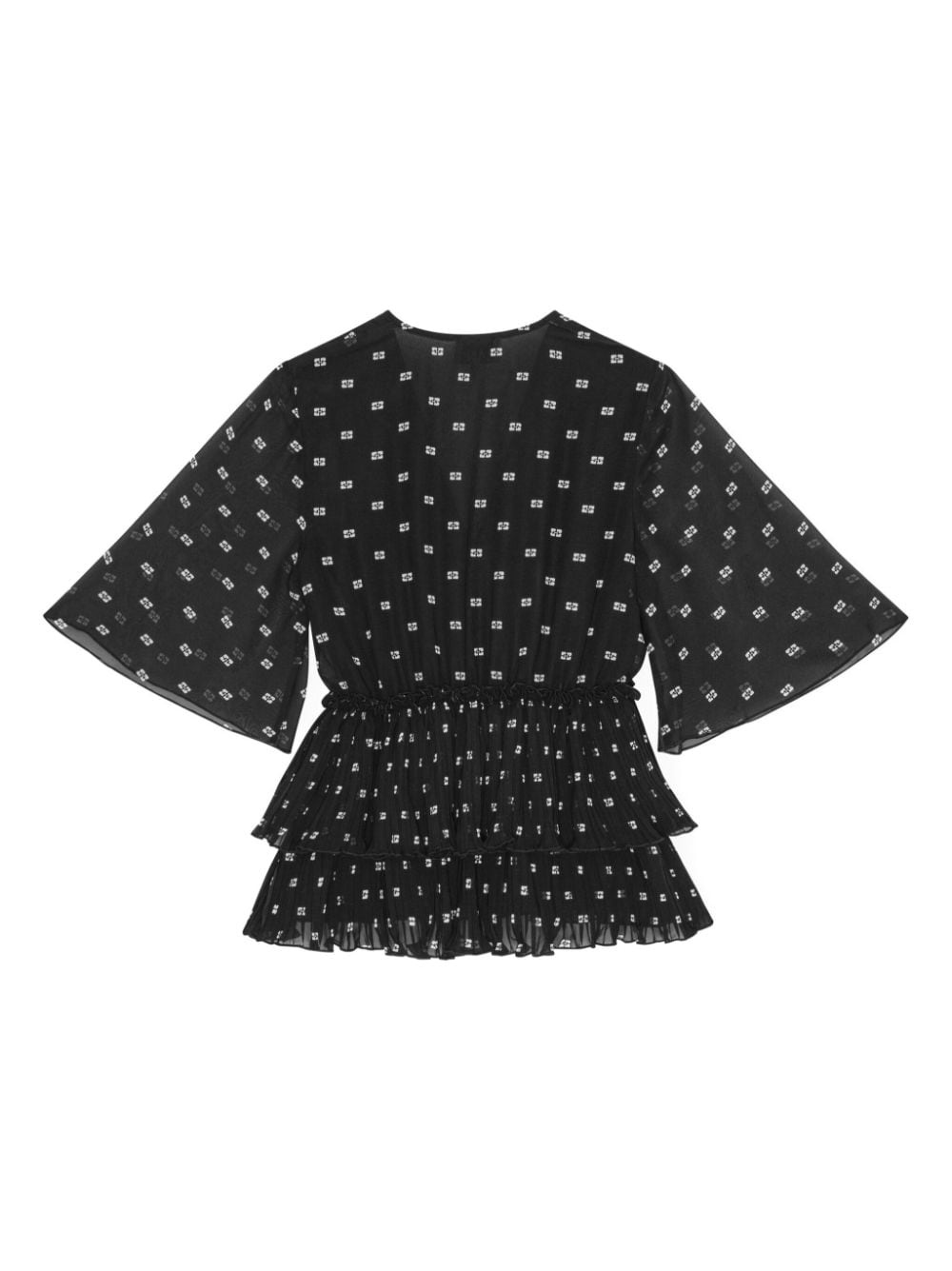 graphic-print V-neck pleated blouse - 2