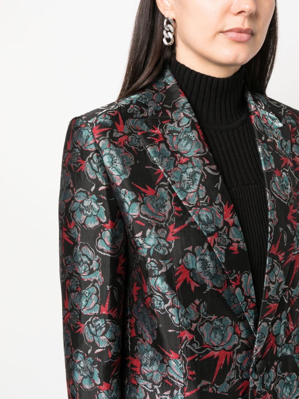 floral-jacquard single-breasted blazer - 5
