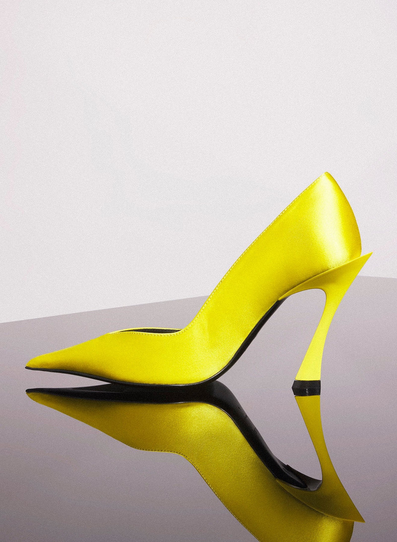 MUGLER yellow leather fang 95 satin pump outlook