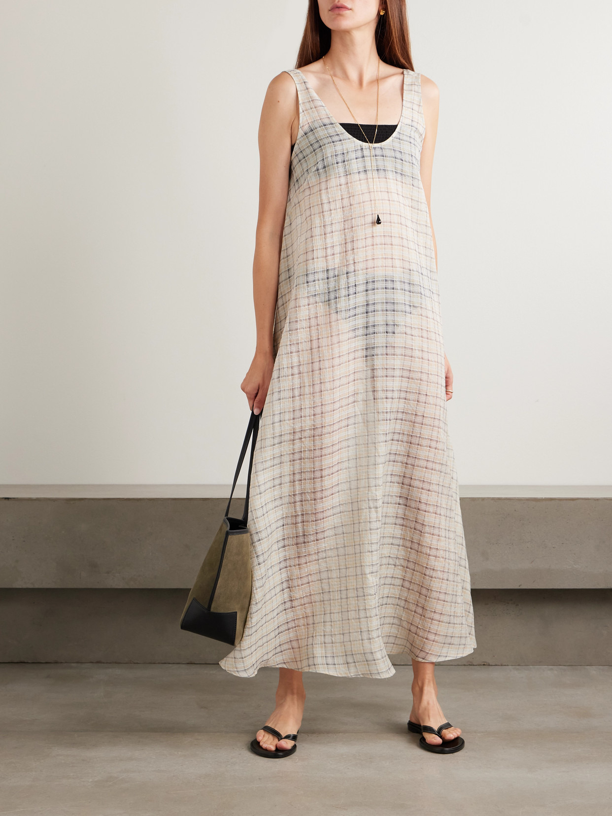 Carmen Checked Cotton And Silk-blend Maxi Dress - 2