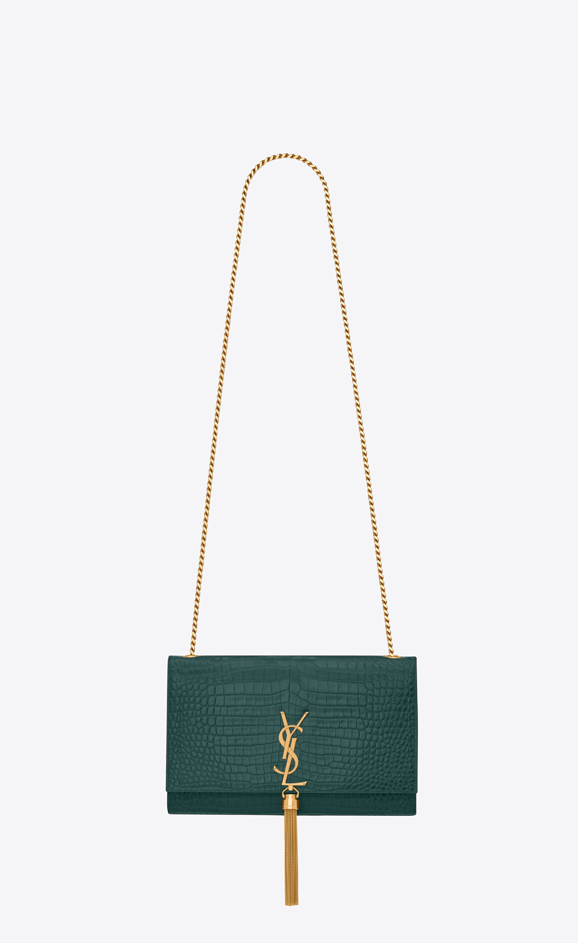 kate medium chain bag with tassel in shiny crocodile-embossed leather - 1