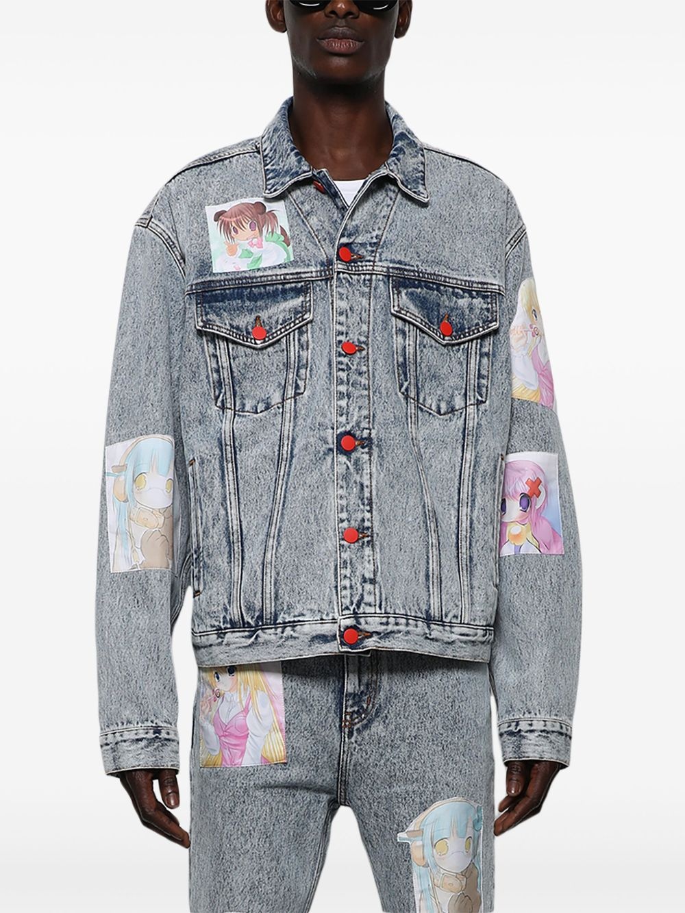 patch-detail acid-wash denim jacket - 3