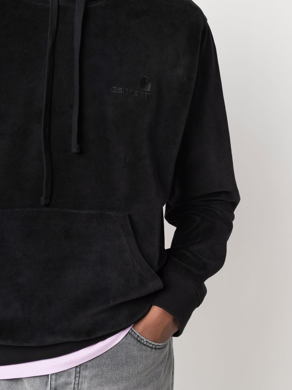 logo-embroidered velvet hoodie - 5