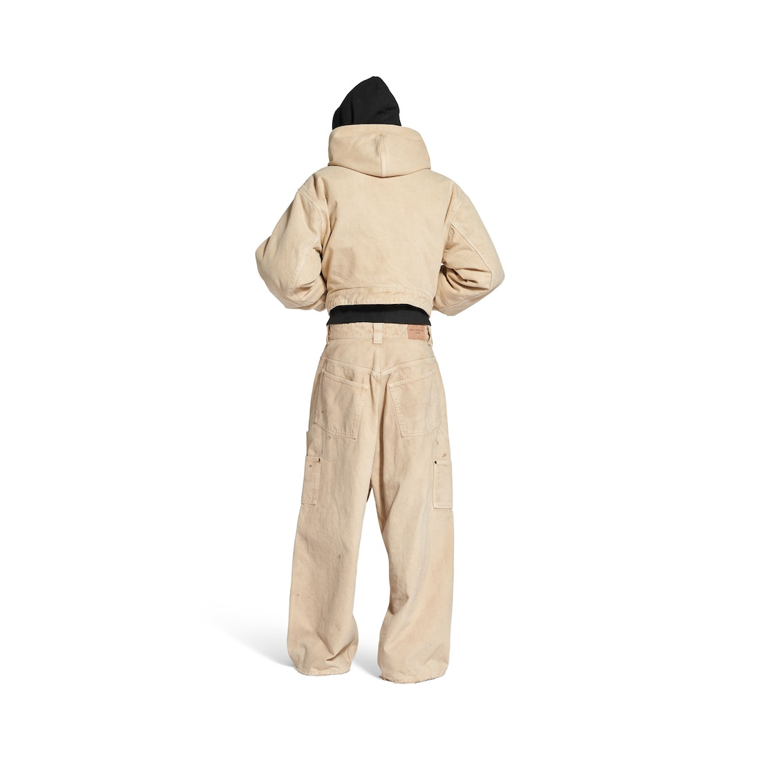 Men's Cropped Hooded Workwear Jacket in Beige - 4