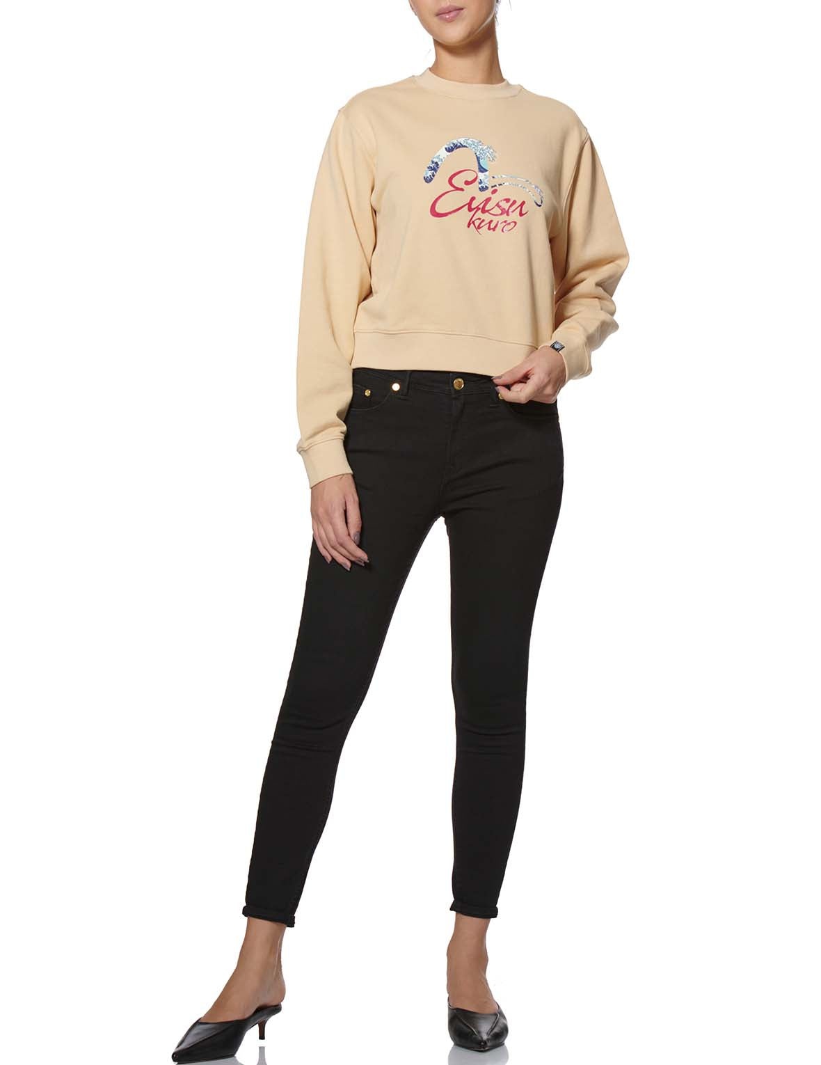 Ukiyo-E and Seagull Print Cropped Sweatshirt - 4