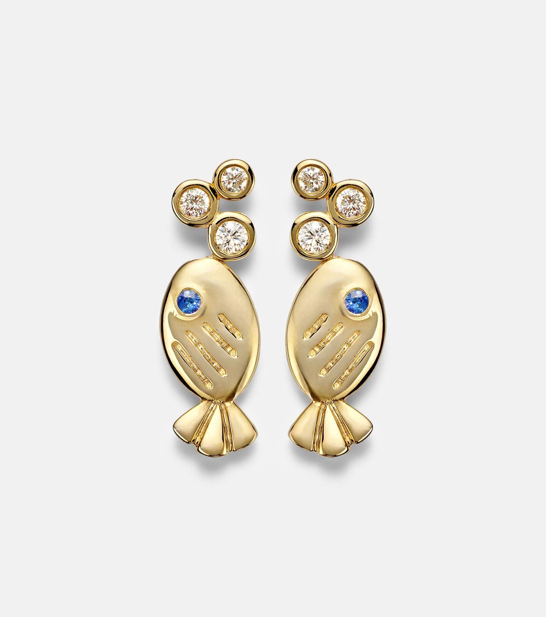 Sous L'eau 9kt gold earrings with diamonds and sapphires - 1