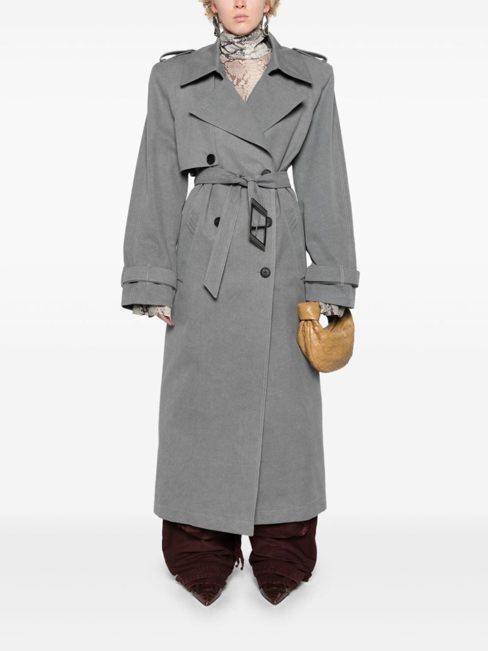 shoulder-pads canvas trench coat - 2