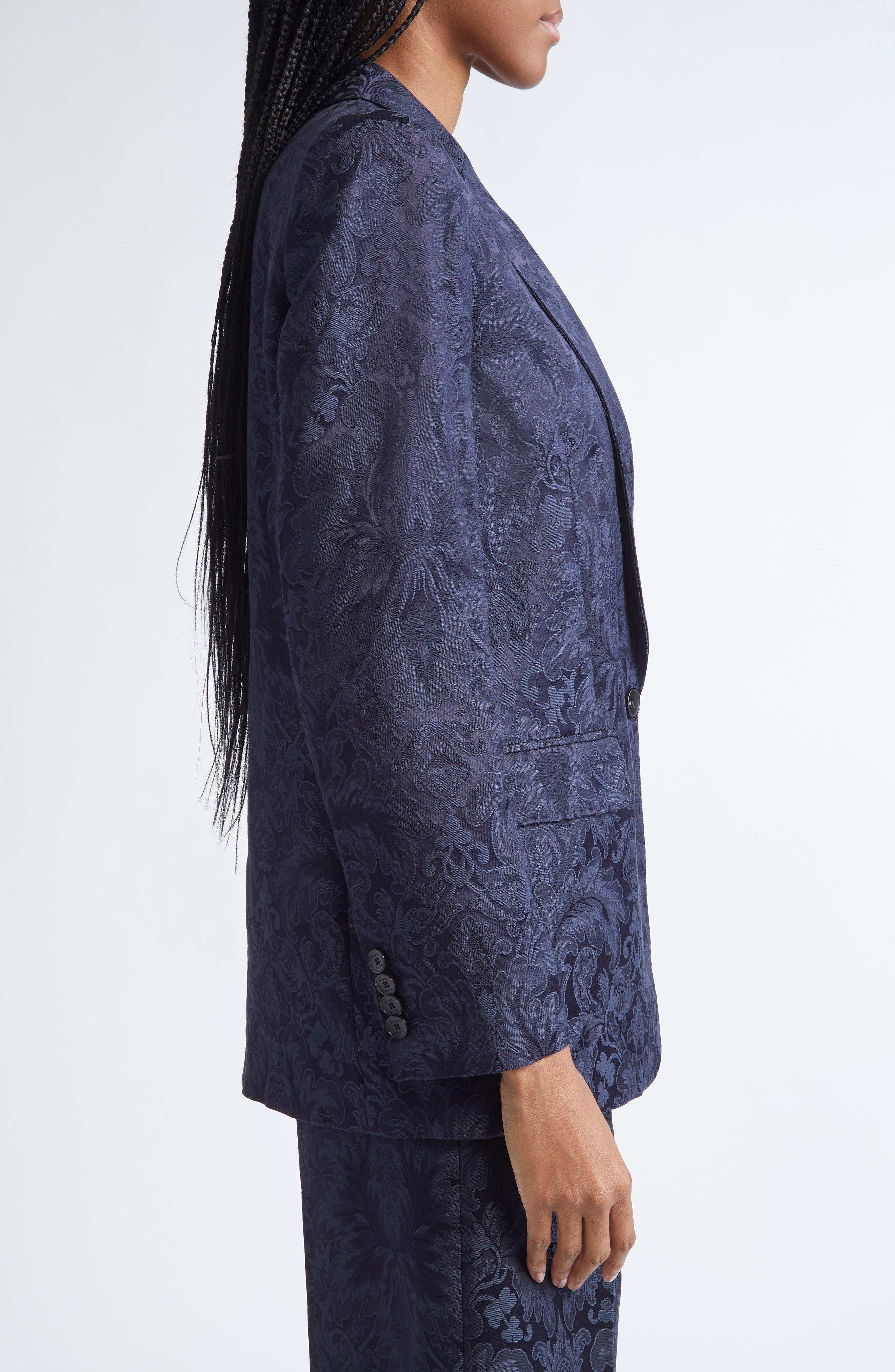 Etro One Button Tonal Paisley Blazer in Blu Scurissimo 3 at Nordstrom - 4