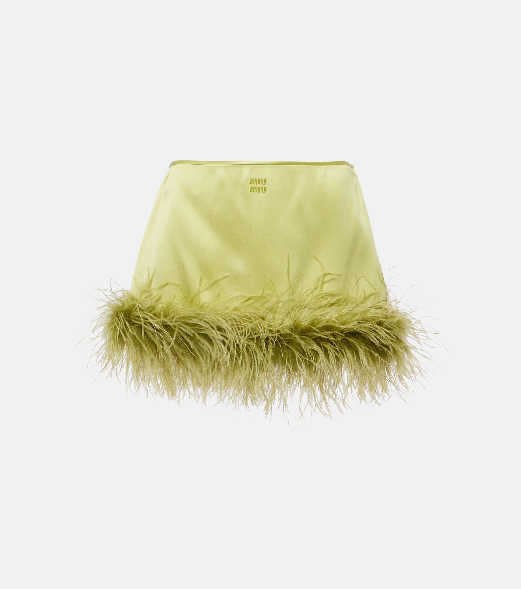 Feather-trimmed satin miniskirt - 1