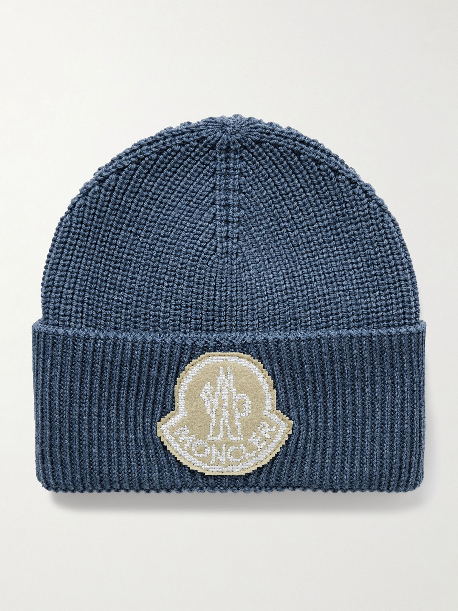 Logo-Appliquéd Ribbed Virgin Wool Beanie Blue - 1