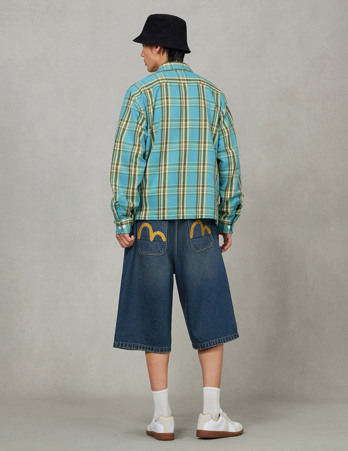 Seagull Print Relax Fit Plaid Flannel Shirt - 9