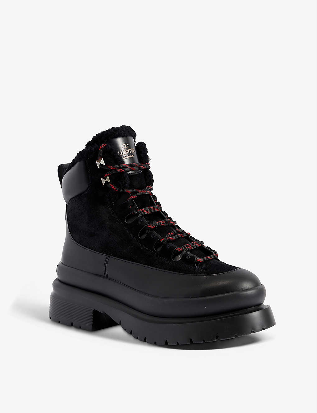 Roman Stud lace-up leather and shearling boots - 3