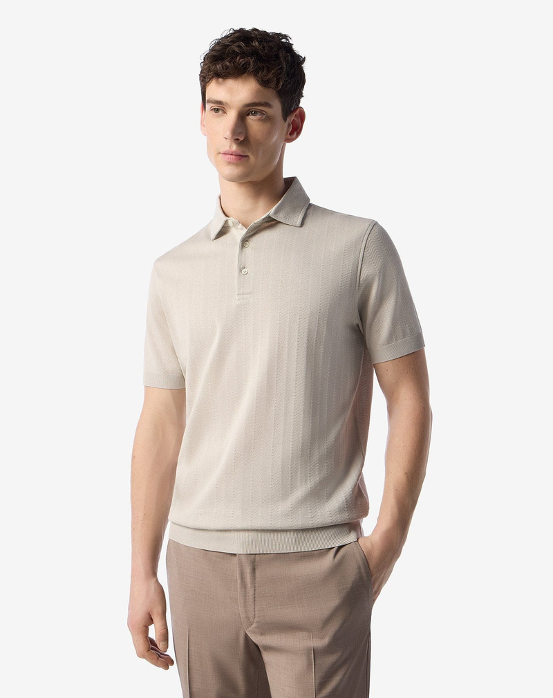 CORNELIANI Natural white button-up lisle thread polo shirt outlook