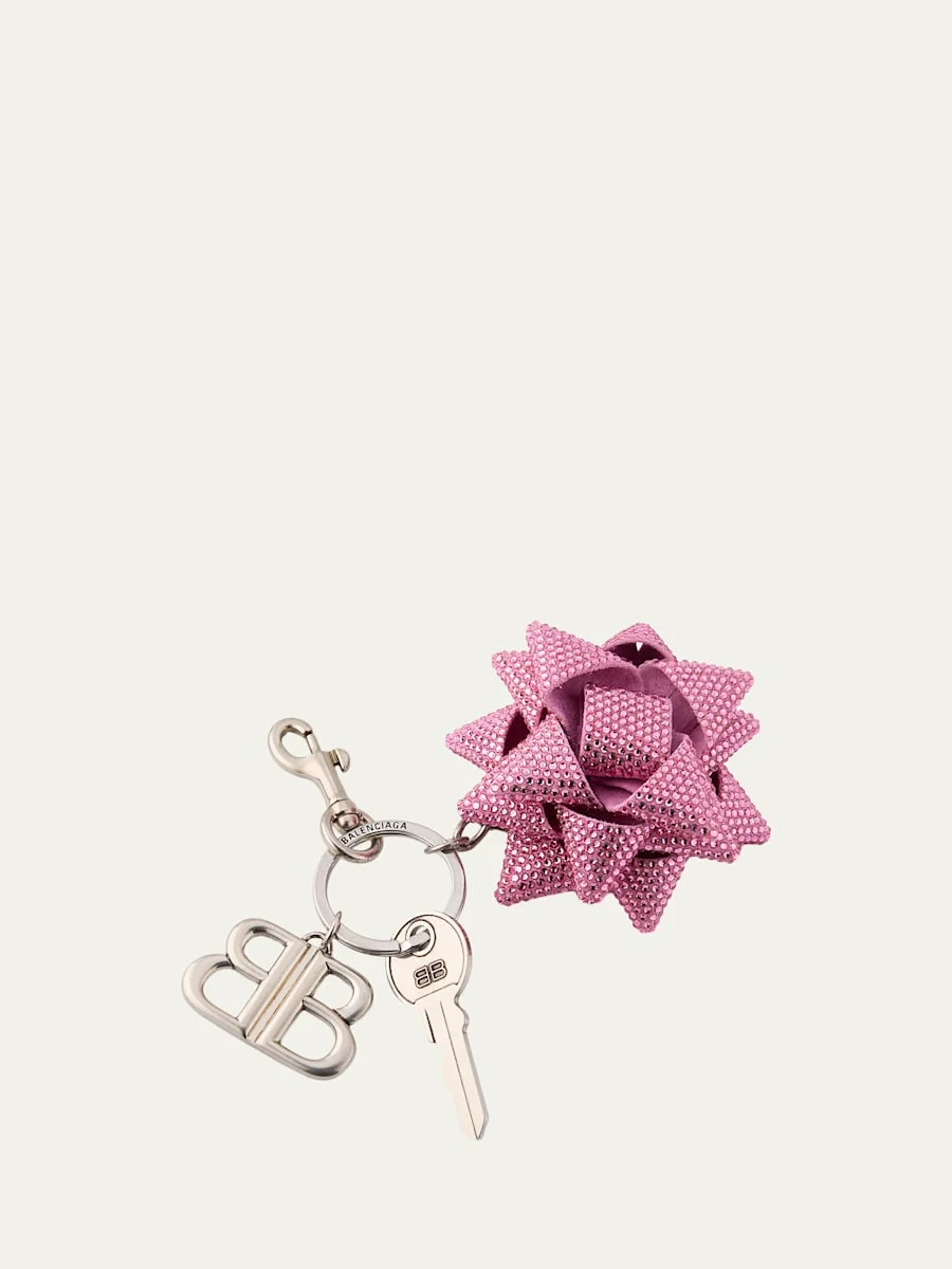Pink Crystal Gifting Bow Key Ring Bag Charm - 1