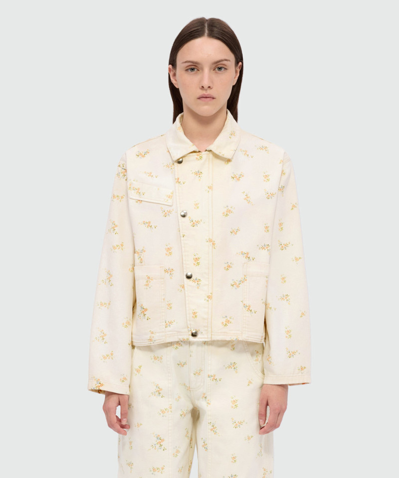 MSGM Off-white cotton canvas jacket with floral print outlook