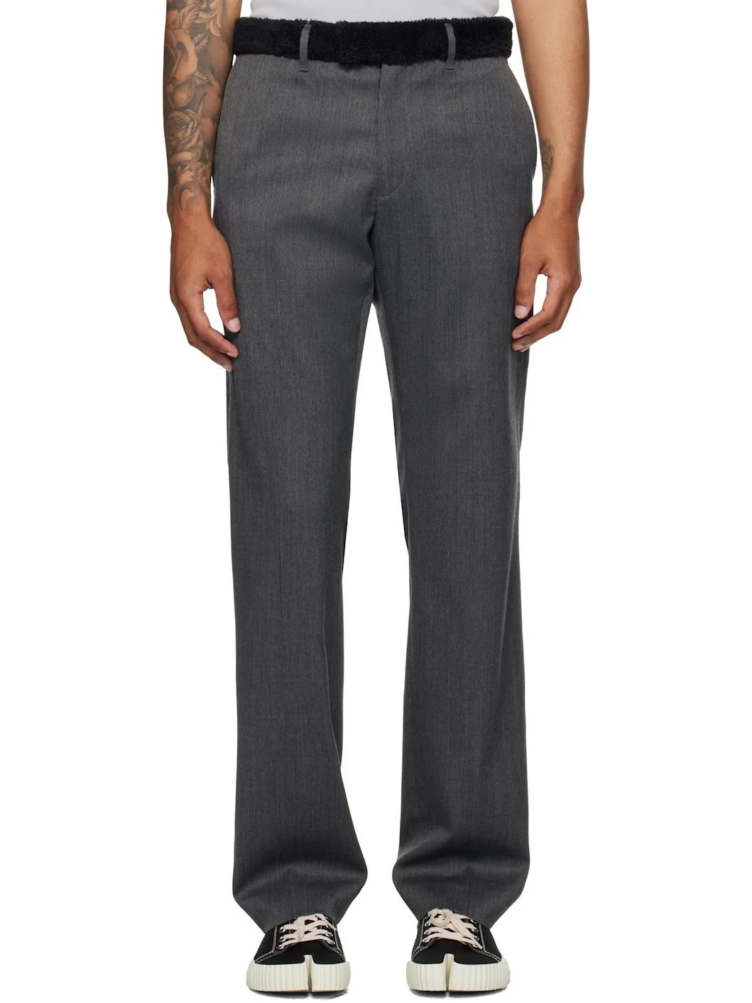 Gray Fleece Trim Trousers - 1