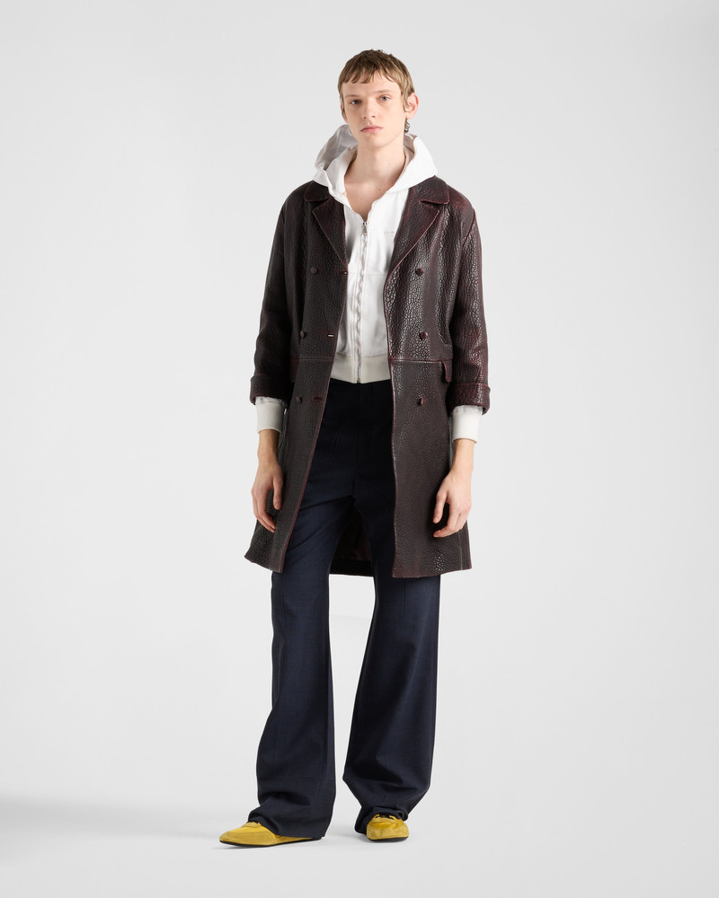 Prada Double-breasted nappa leather coat outlook