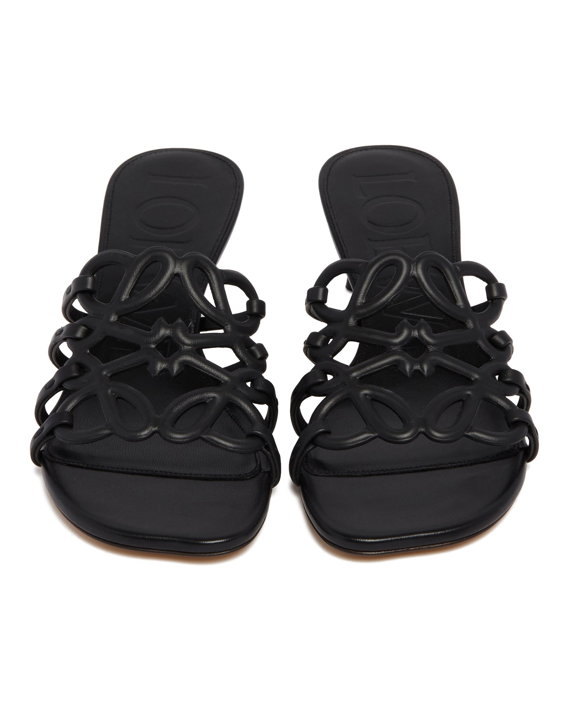 Black Leather Anagram Petal Slides - 4