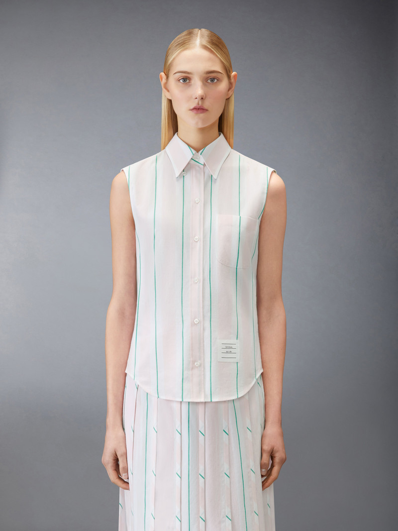 Thom Browne MADRAS COTTON STRIPED SLEEVELESS SHIRT outlook