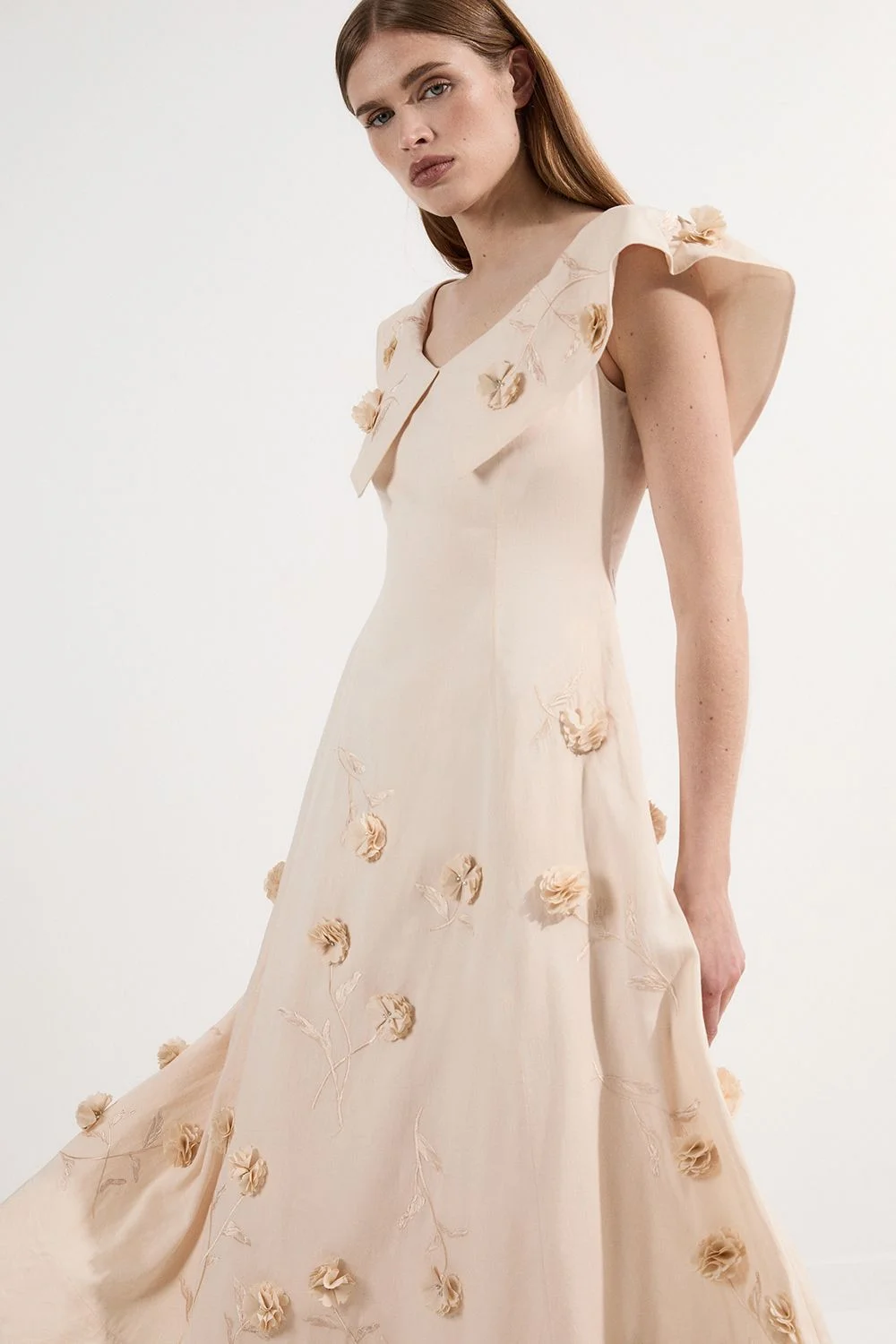 Scattered 3D Floral Applique Woven Midi - 1