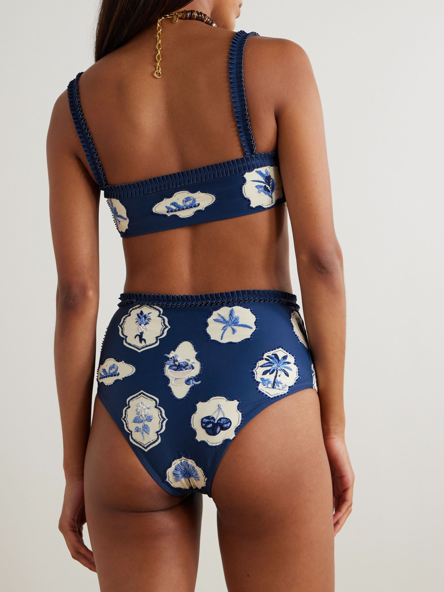 Nopal Wild embellished printed recycled bikini briefs Navy - 3