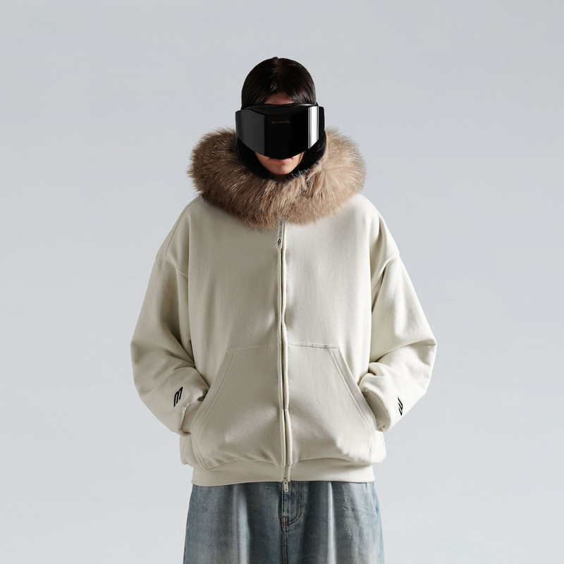 Women's Fluffy Zip-up Hoodie in Chalky White 5