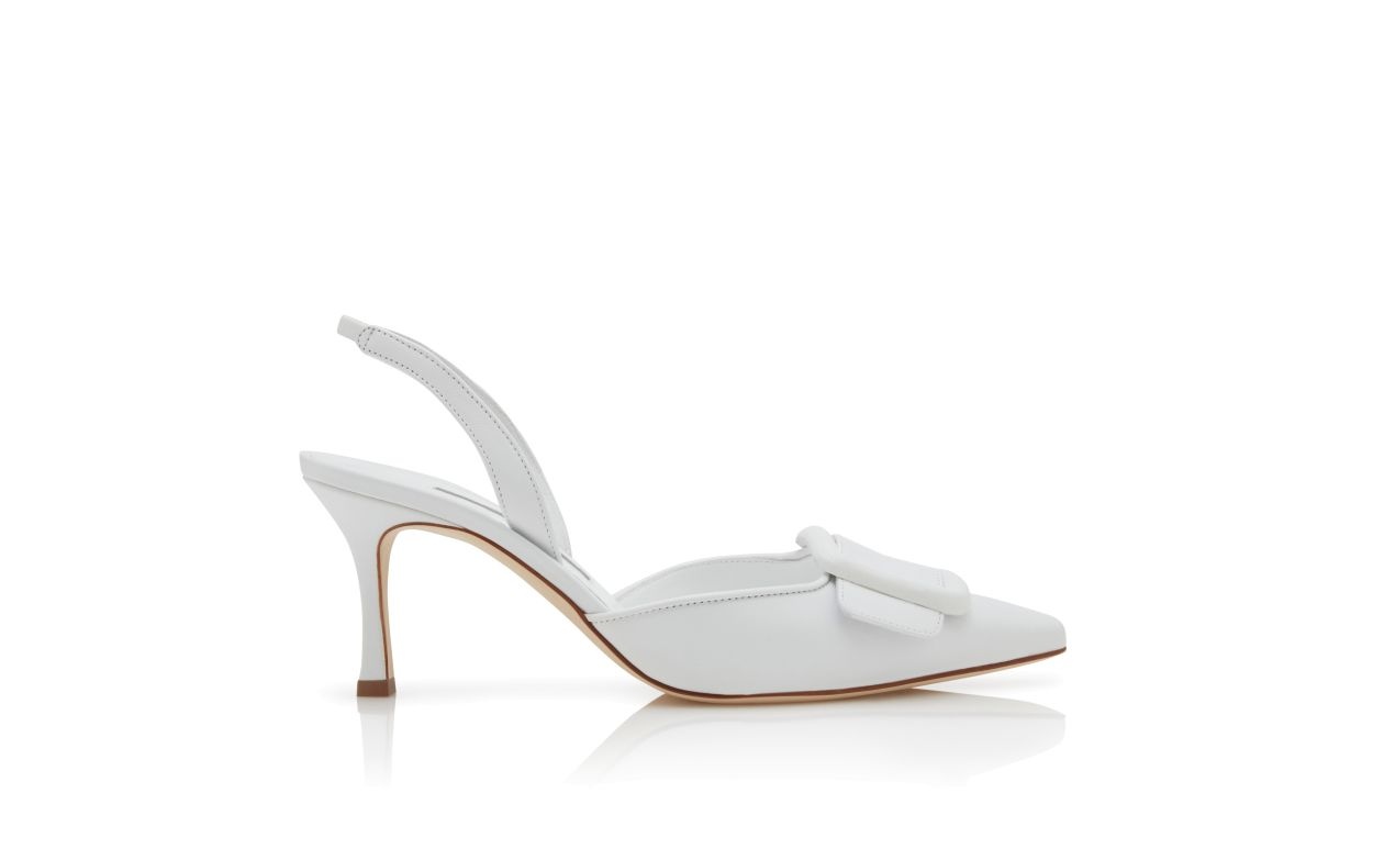 White Nappa Leather Slingback Pumps - 1