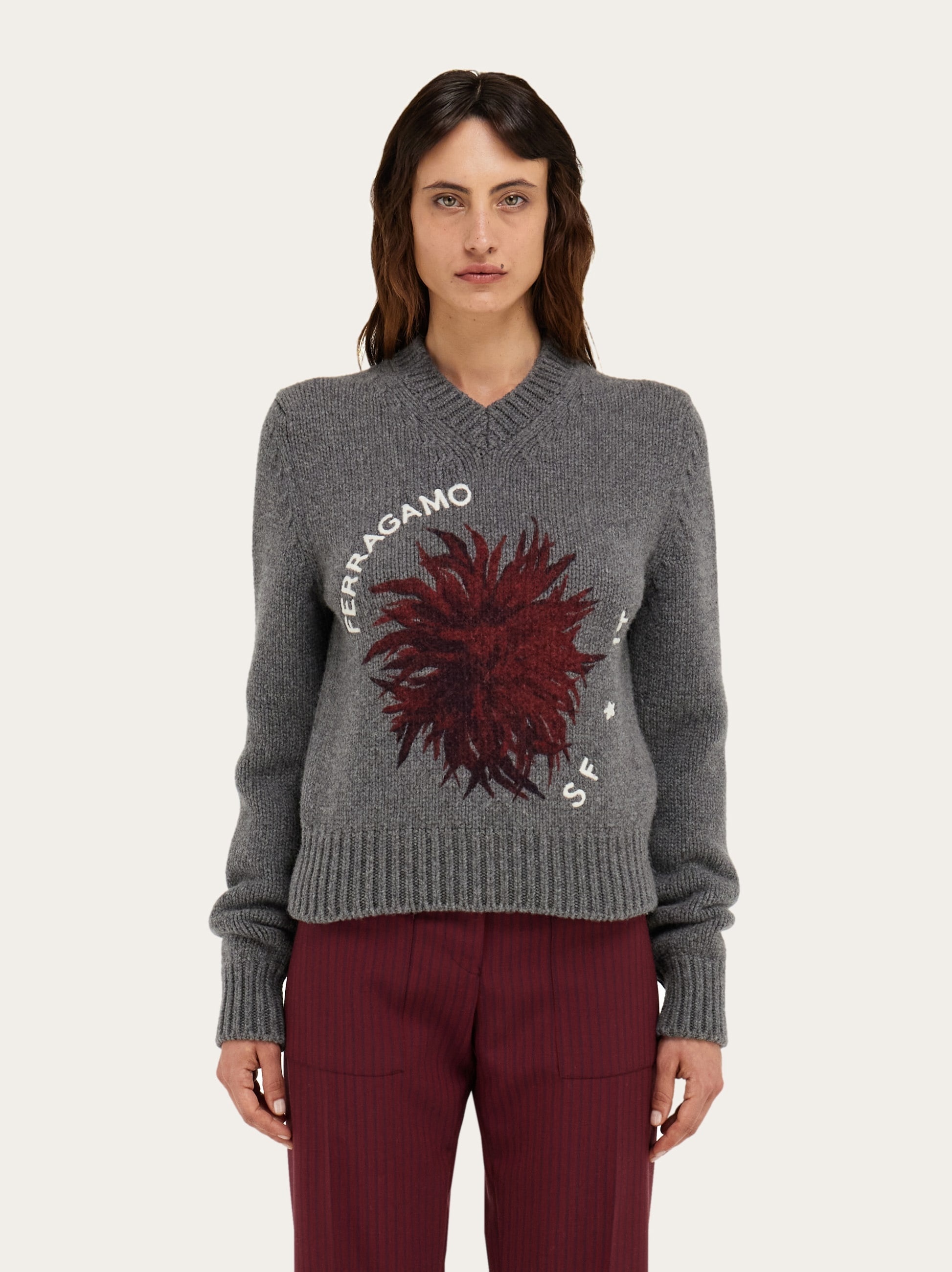 V-neck sweater with floral motif - 2