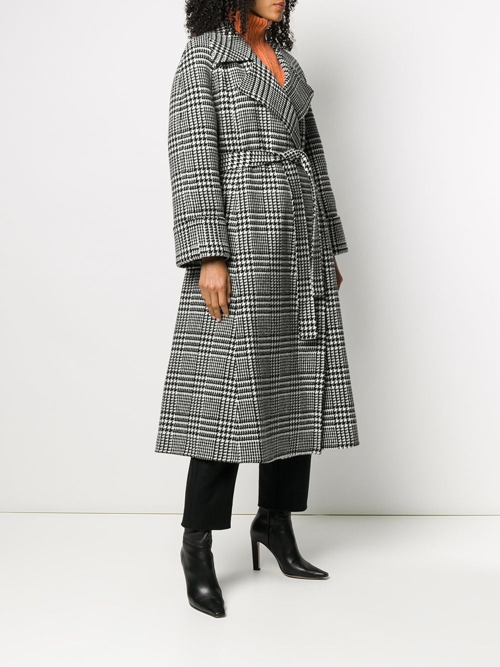 houndstooth check belted coat - 3