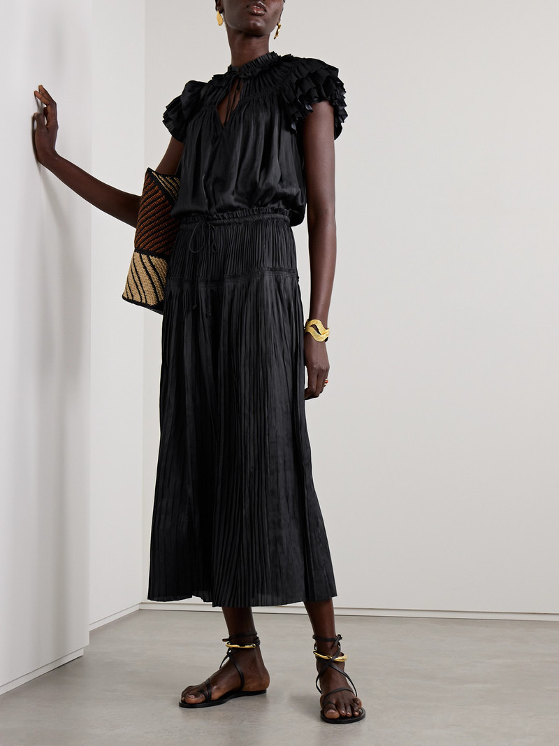 ULLA JOHNSON Liv Plissé-charmeuse Top outlook