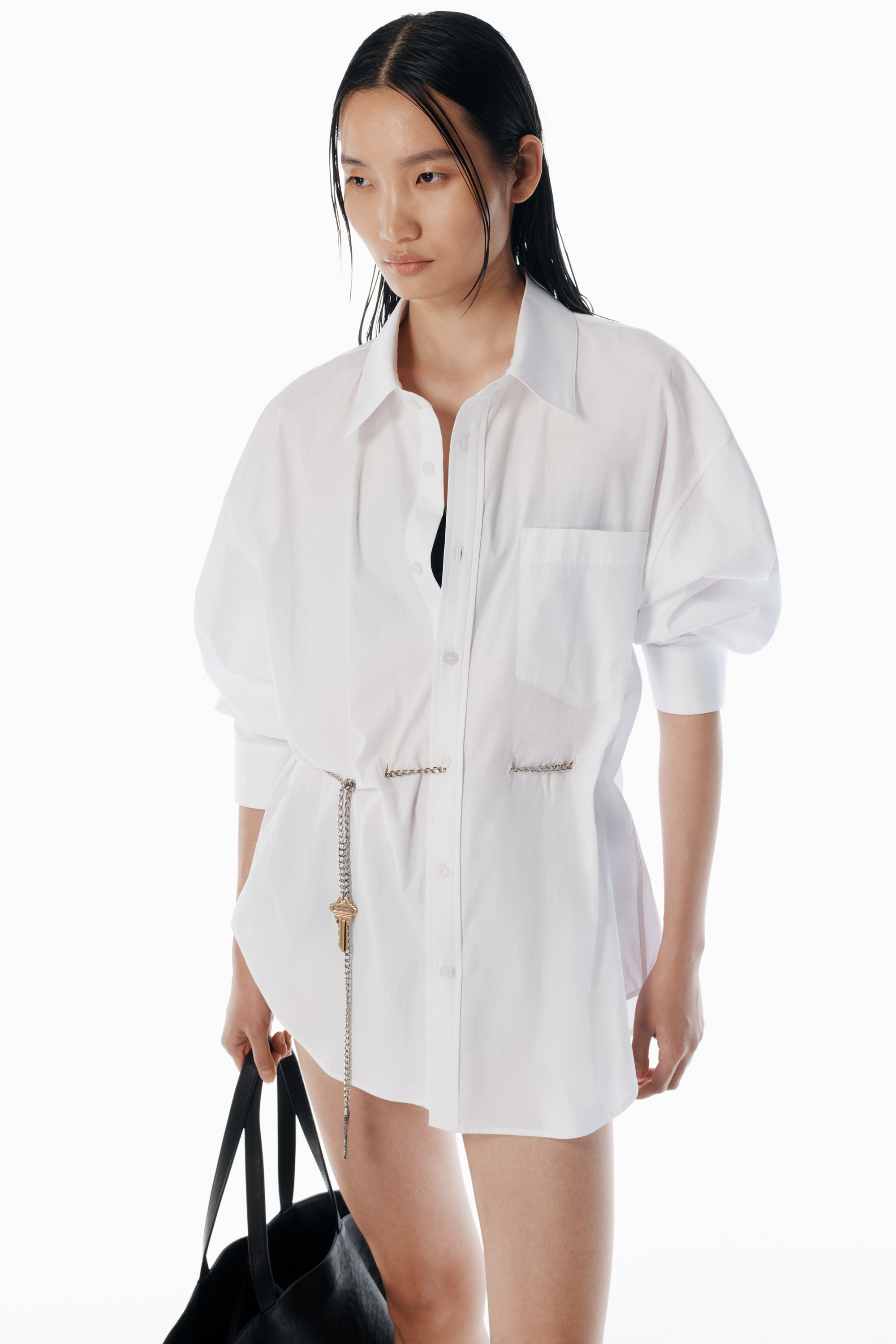 White Button Up Shirt with Hardware - 3