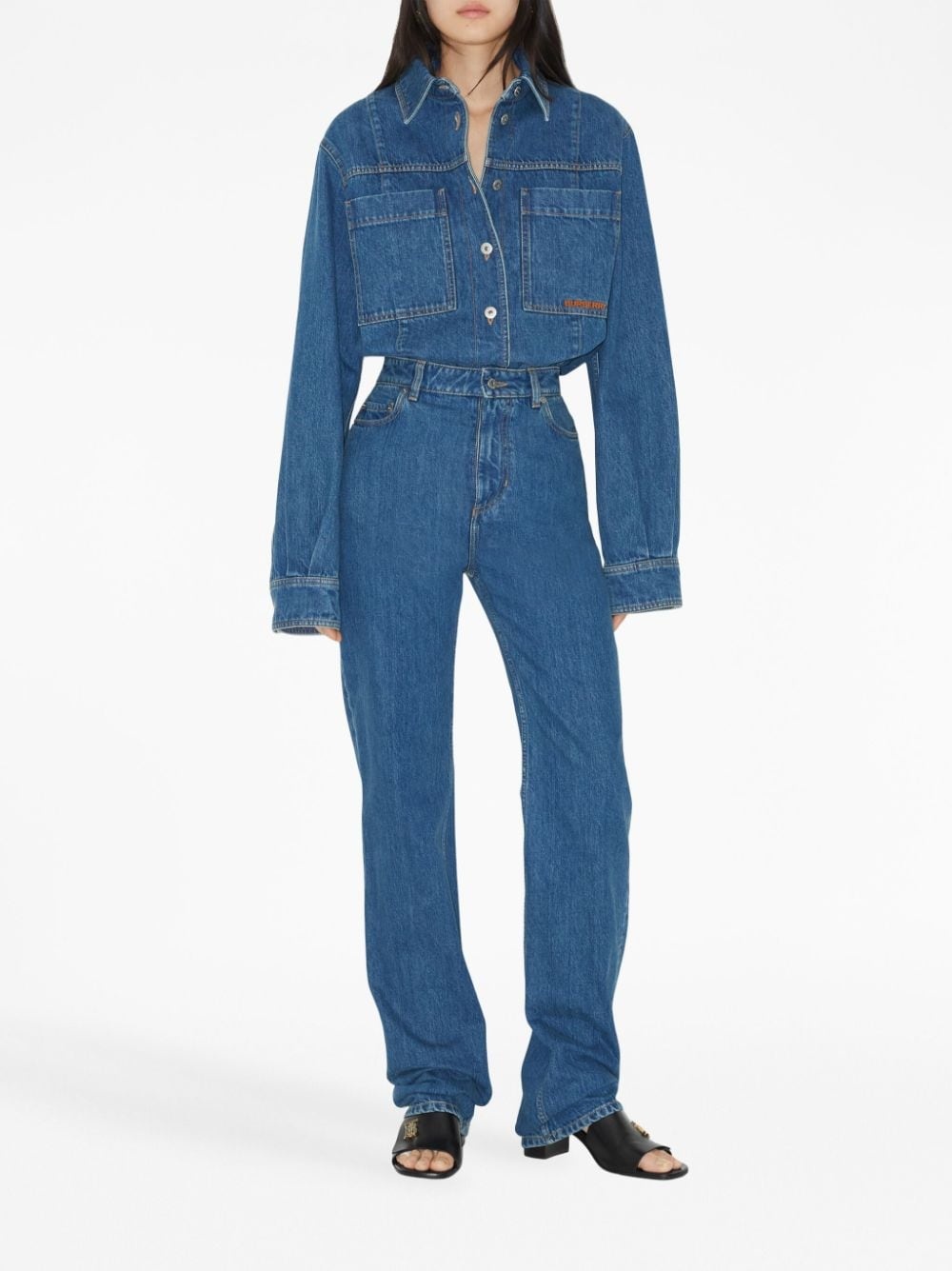 logo-embroidered denim overshirt - 2