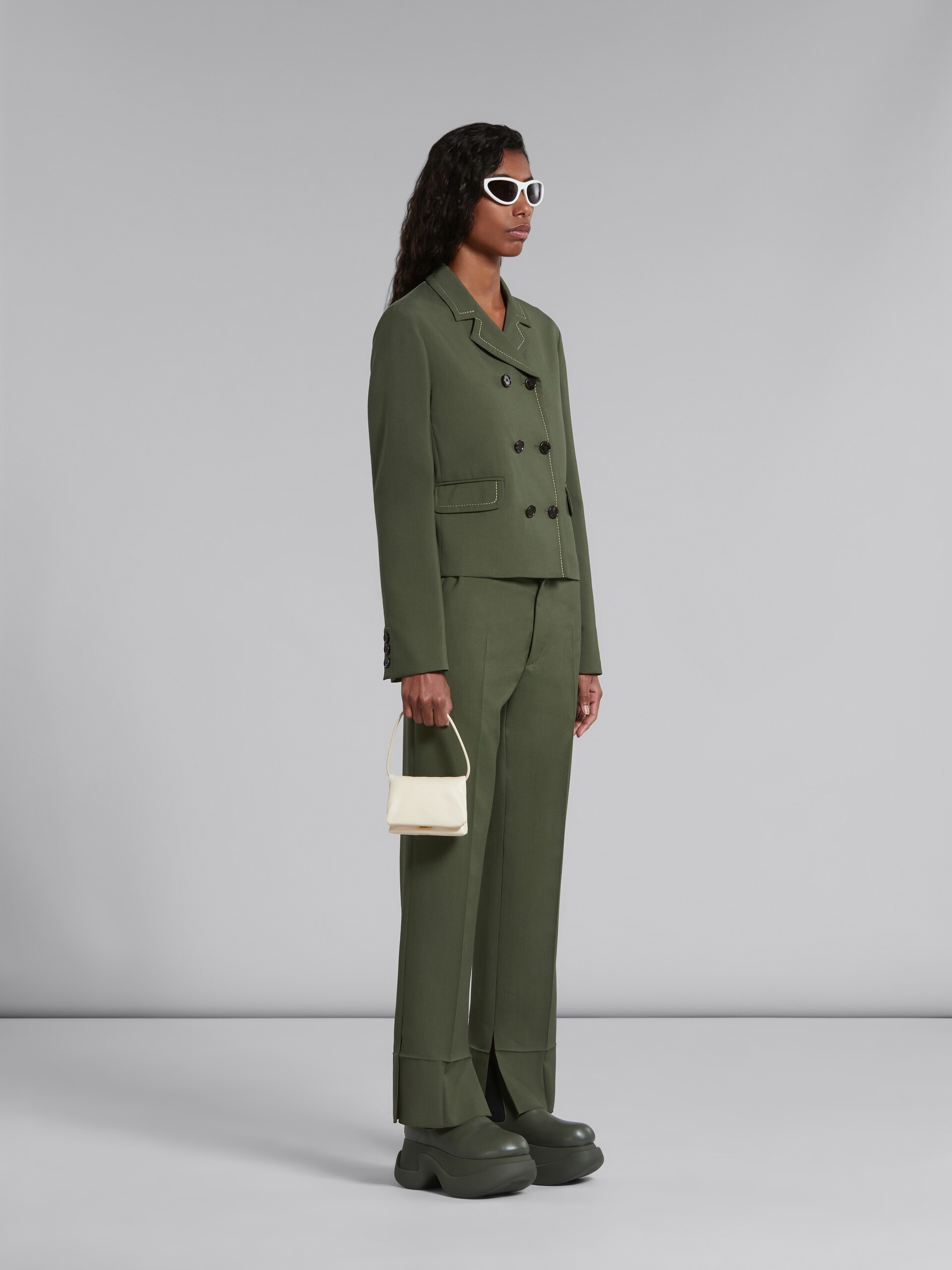 GREEN WOOL TROUSERS WITH PRESSED PLEATS - 5