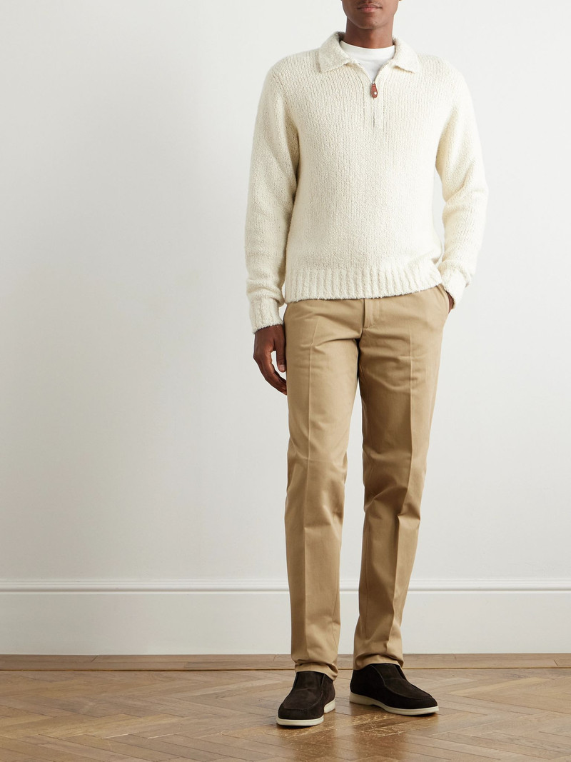 Loro Piana Folecchio Cashmere and Silk-Blend Half-Zip Sweater Cream outlook