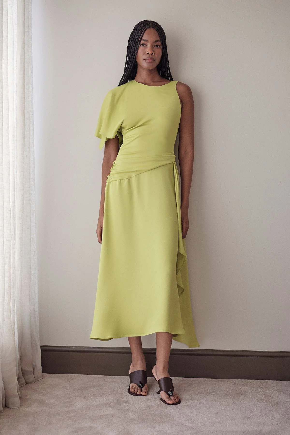 Viscose Satin Drape Midi Dress - 1