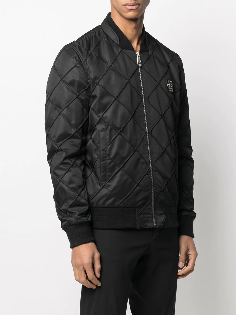 logo-plaque quilted bomber jacket - 3