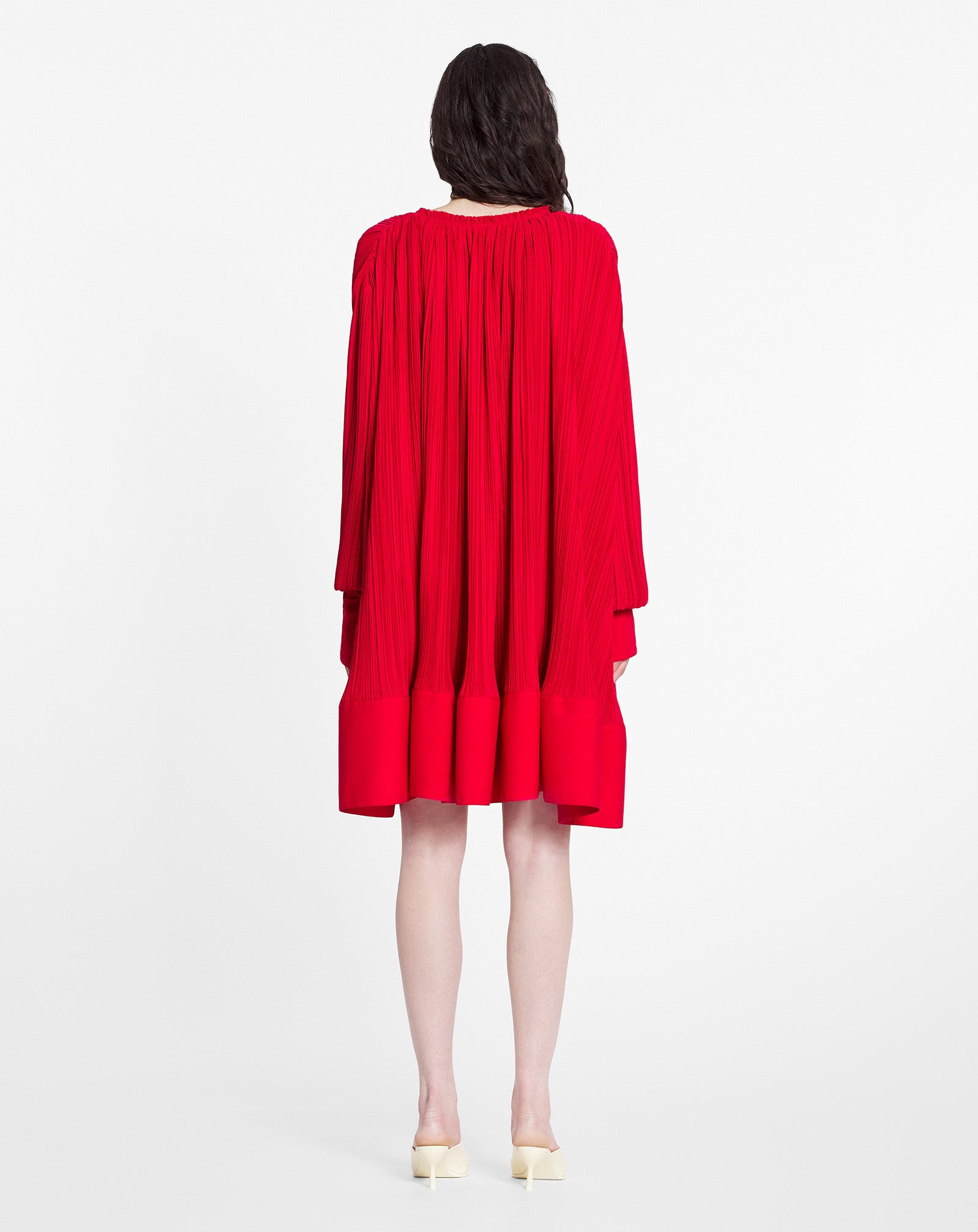 FLARED PLEATED DRESS WITH LONG SLEEVES - 4