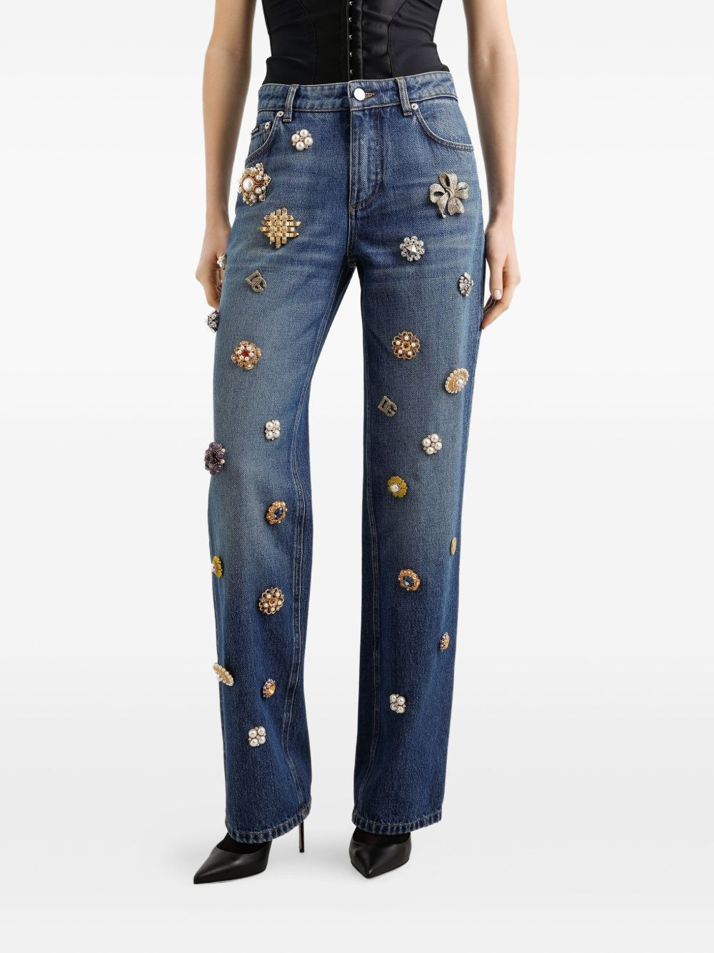 embroidered embellished straight jeans - 4