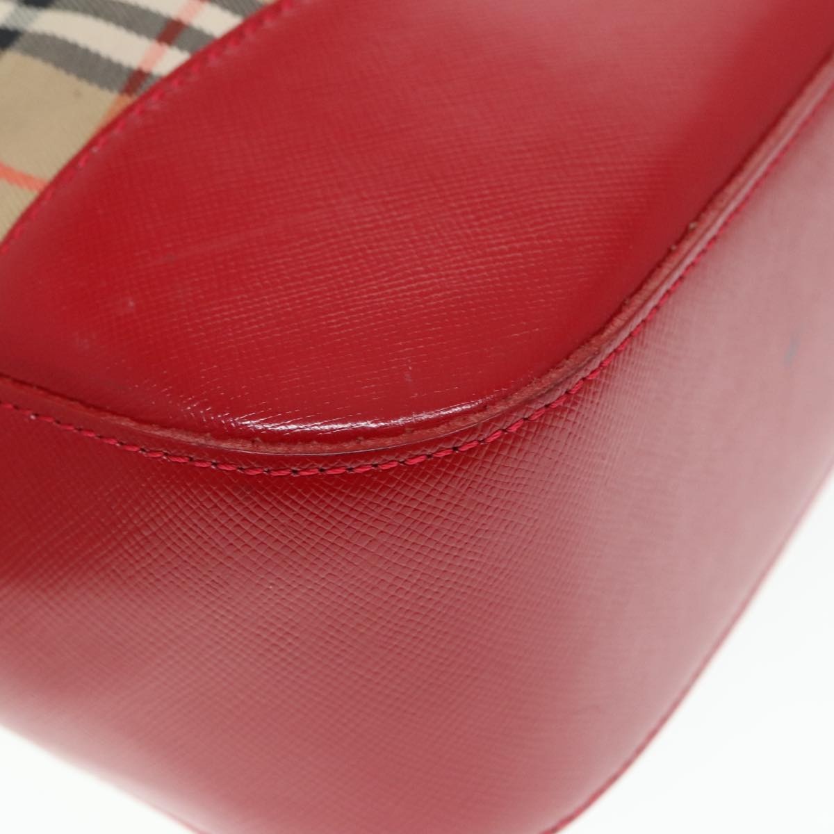Burberry Nova Check Tote Bag Canvas Leather Beige Gold Red - 14