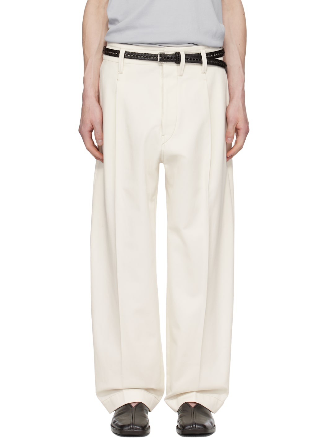 Off-White Pleated Carrot Trousers - 1