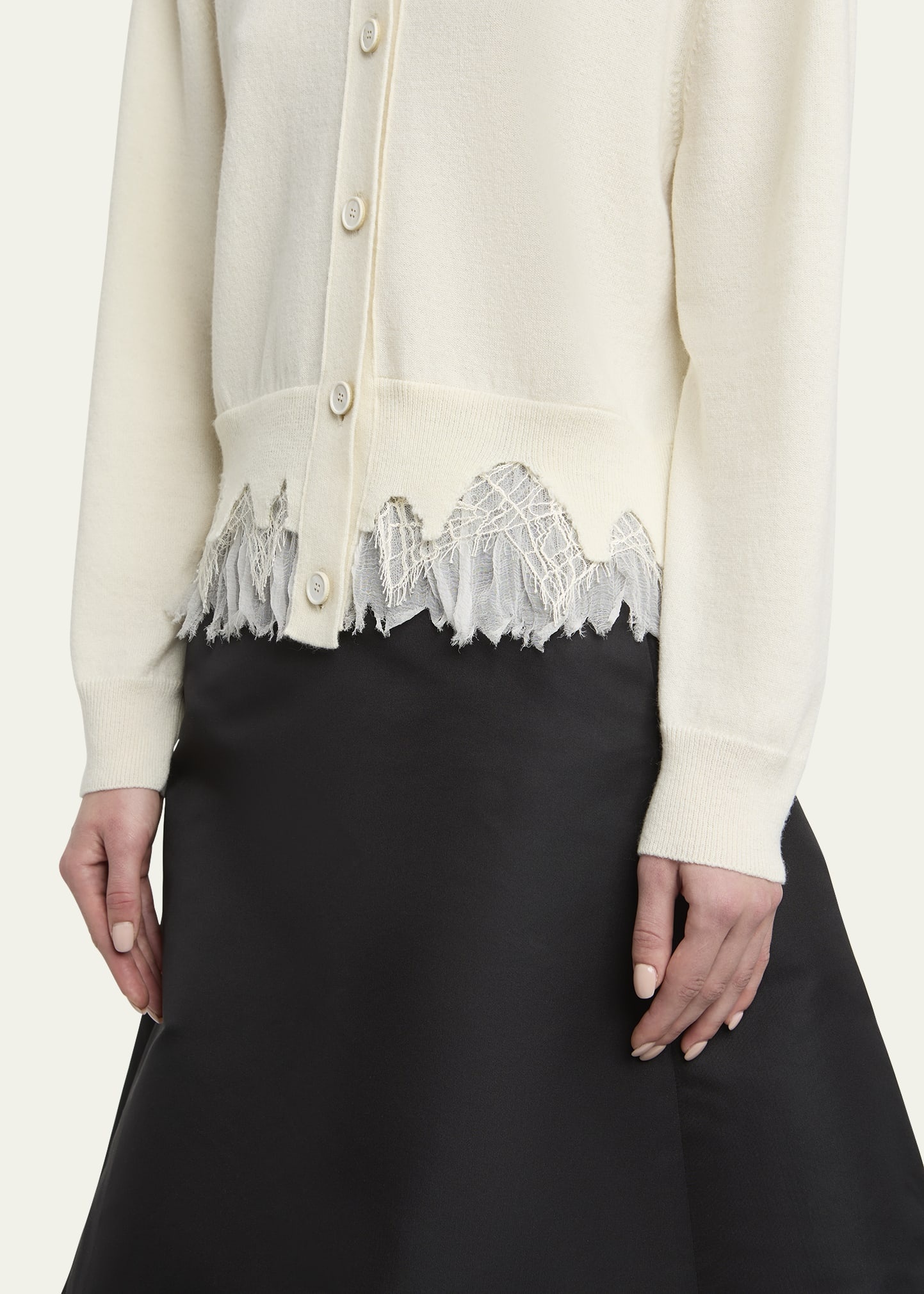 Lace-Hem Cashmere Crewneck Cardigan - 5