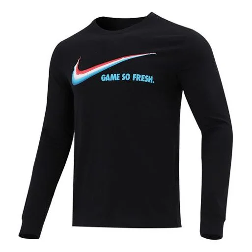 Nike Game So Fresh Basketball Sports Printing Round Neck Long Sleeves Black DN2998-010 - 1