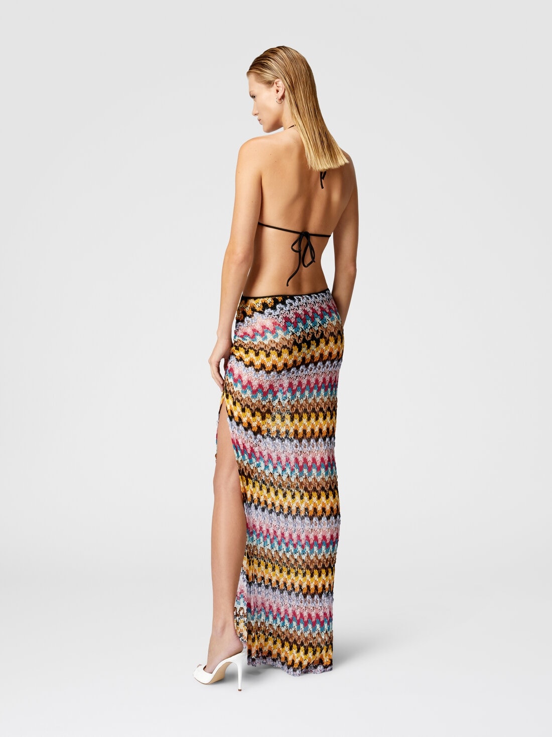 Long skirt in lamé viscose lace with gathers - 3