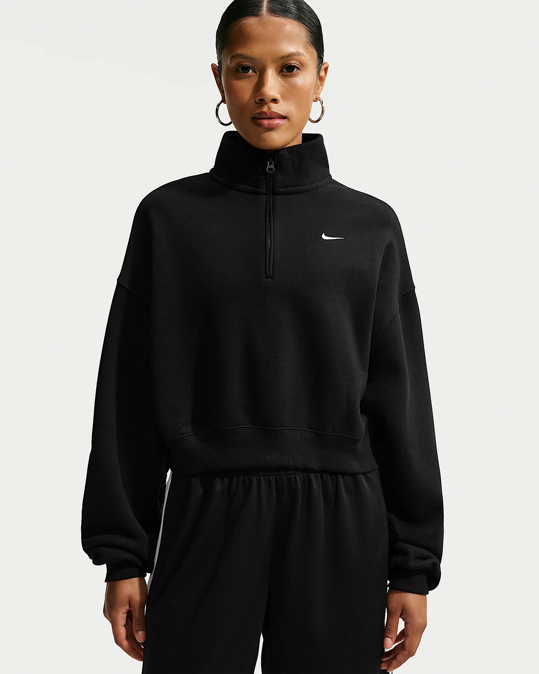 Nike Studio Fleece Medium Weight Women's Oversized 1/4-Zip Cropped Top - 1